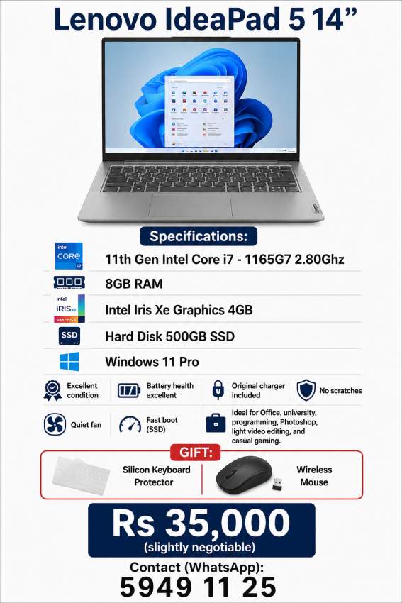Lenovo IdeaPad 5 Core i7 1165G7 2.80Ghz Rs32000 - 2 - Laptop  on Aster Vender