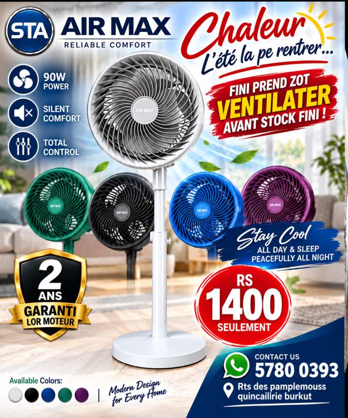 Airmax fan ventilateur 90 watt saem pu teign ou chaleur - 0 - All household appliances  on Aster Vender