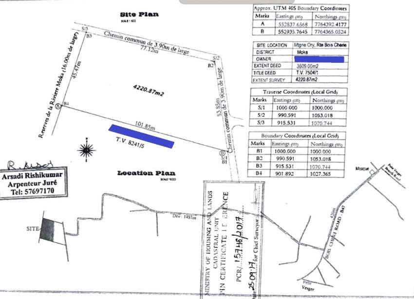 Land for sale in Moka 1.04 arpents Aster Vender Land
