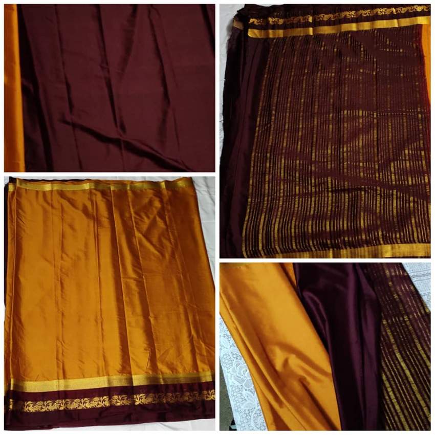 Mysore silk saree with contrasting blouse(Maroon/Mustard) - 0 - Saree  on Aster Vender