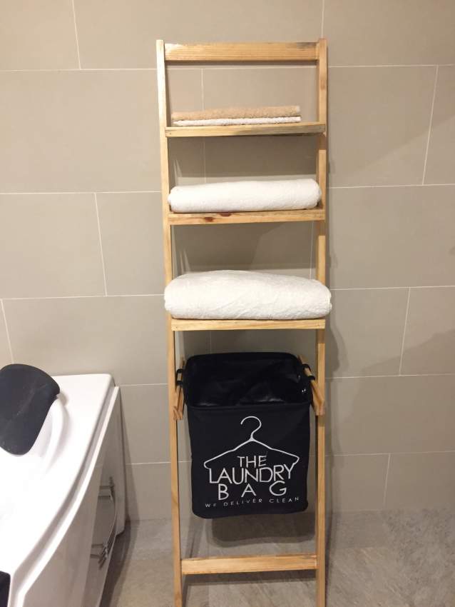 Wooden Towel Rack And Basket - 1 - Bathroom  on Aster Vender