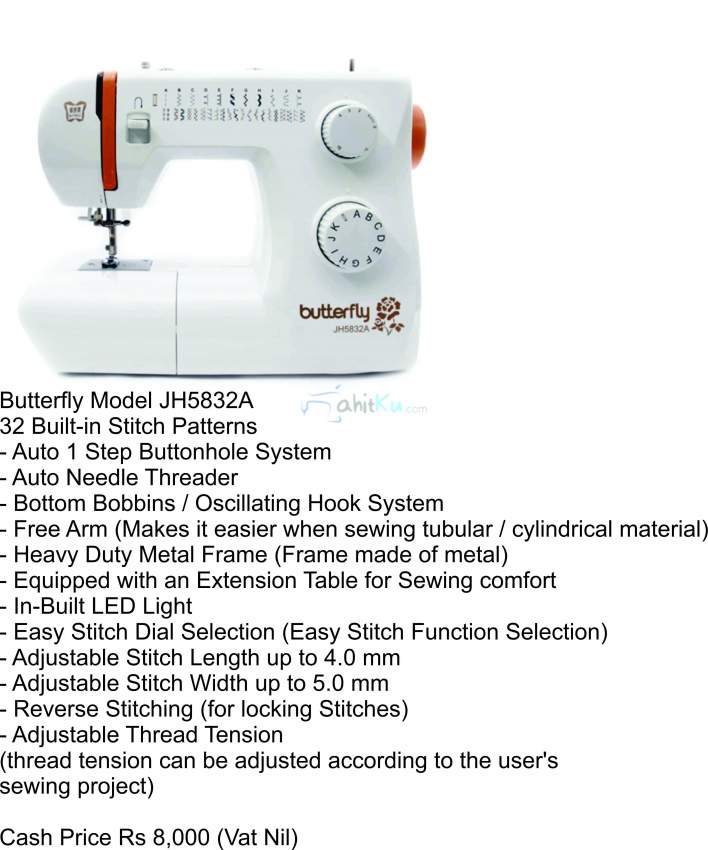 Sewing and Embroidery Machine - Butterfly JH5832A - 0 - Sewing Machines  on Aster Vender