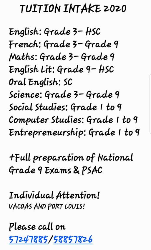 Tuition  - 0 - Mathematics  on Aster Vender
