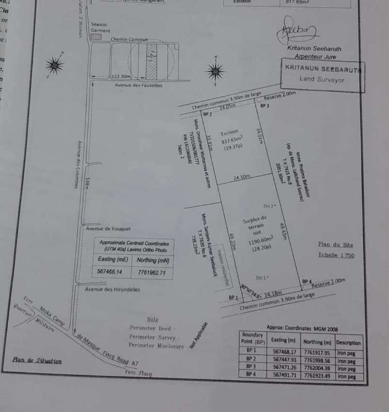 RESIDENTIAL LAND FOR SALE AT MONT-IDA FLACQ (28.2 PERCHES) - 2 - Land  on Aster Vender